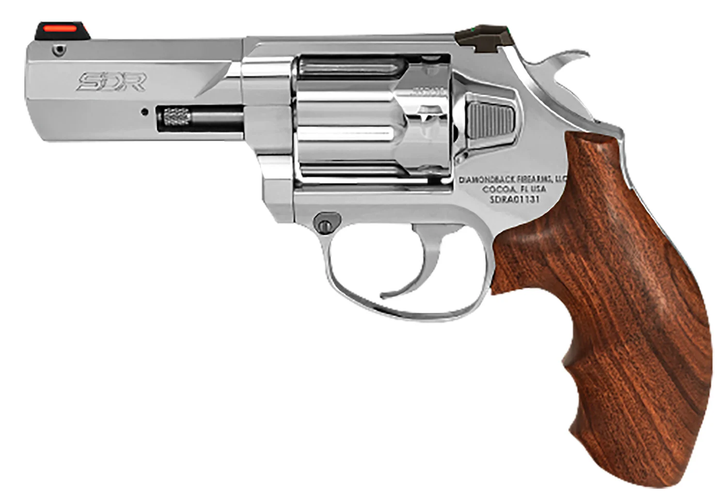 Diamondback DB075AS703 SDR 357 Mag/38 Special +P 6 Shot 3" Stainless Steel Barrel, Polished Stainless Steel Cylinder & Frame, Hogue Wood Grip, Exposed Hammer