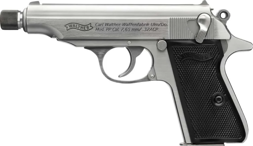 WAL PP SD 32ACP THREADED SS BLK PANEL GRIPS 2 8RD